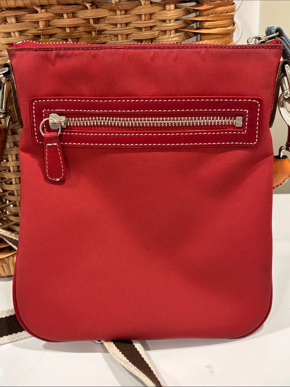 Coach Red Nylon Crossbody Bag with Striped Adjustable Strap